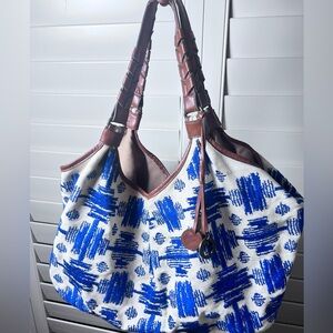 Lucky Brand Surf Blue Natural Majorca Canvas Extra Roomy Tote Shoulder Bag